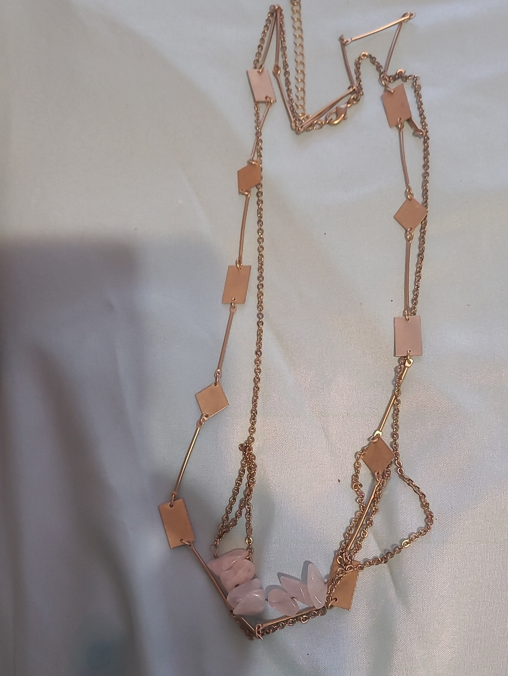 Women’s Rose Gold Multi-Chain Necklace with Pink Stone Accents